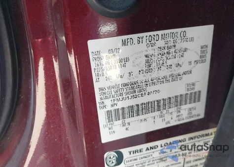 2012 Ford Expedition Xlt from USA, damaged, VIN 1FMJU1J52CEF40770